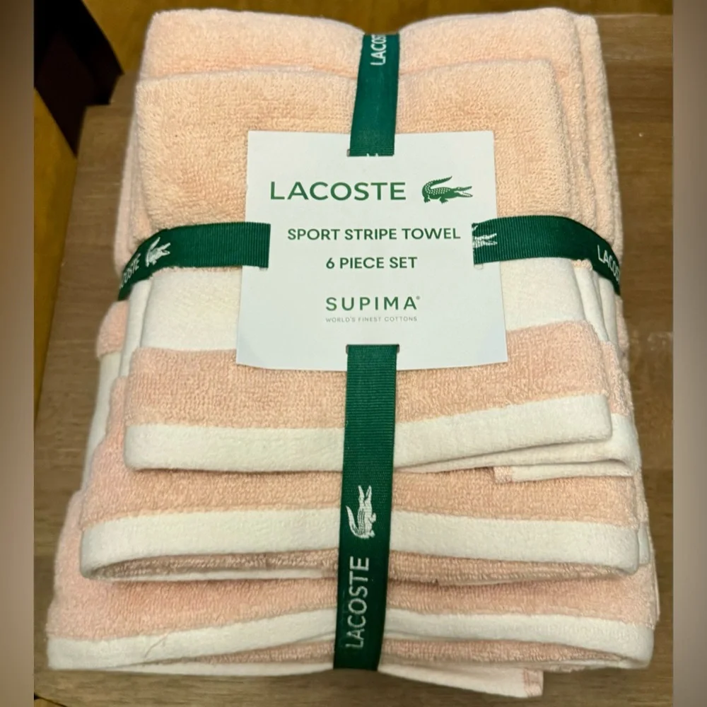 Lacoste Heritage Supima Cotton 6-Piece Towel Set: 2 Bath Towels, 2 Hand Towels